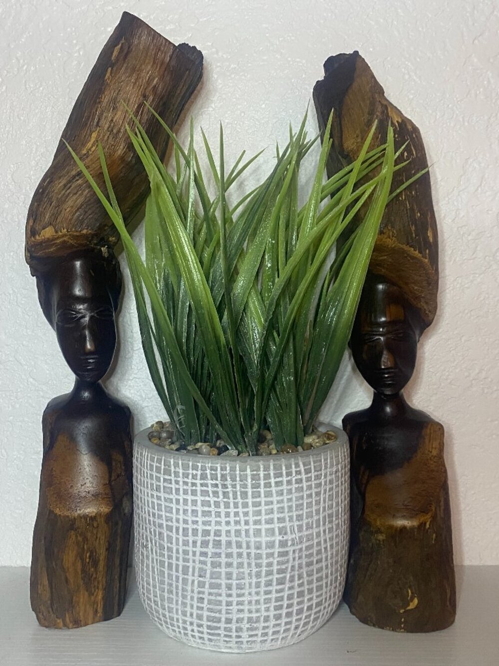 Hand Carved Wood African Tribal Bust Sculptures Pair 13in Kenya Home Decor Art